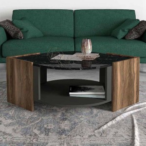 Τραπεζάκι σαλονιού Marbel από μελαμίνη χρώμα καρυδί - μαύρο εφέ μαρμάρου 75x75x40εκ.