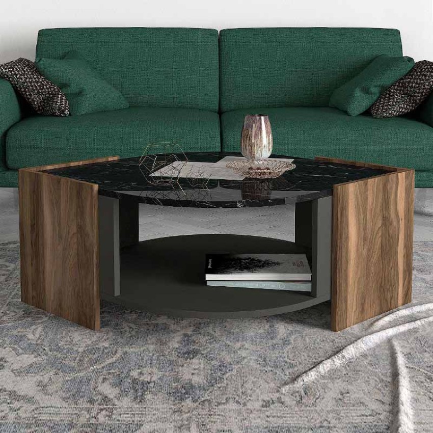 Τραπεζάκι σαλονιού Marbel από μελαμίνη χρώμα καρυδί - μαύρο εφέ μαρμάρου 75x75x40εκ.