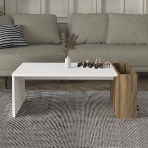 Τραπεζάκι σαλονιού View από μελαμίνη χρώμα λευκό - καρυδί 95x50x34εκ.