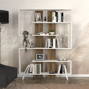 Βιβλιοθήκη μελαμίνης Rain χρώμα λευκό - καρυδί 120x19,5x162εκ.