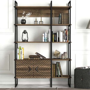 Βιβλιοθήκη Eduardo μεταλλική - μελαμίνης χρώμα καρυδί 120x39x180εκ.