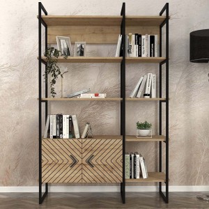 Βιβλιοθήκη Eduardo μεταλλική - μελαμίνης χρώμα sapphire oak 120x39x180εκ.