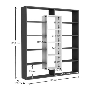 Βιβλιοθήκη μελαμίνης Ample χρώμα μαύρο - λευκό 125x22x135,7εκ.