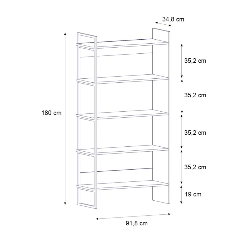 Βιβλιοθήκη μελαμίνης Cecilia χρώμα καπνιστή καρυδιά 91,8x34,8x180εκ.