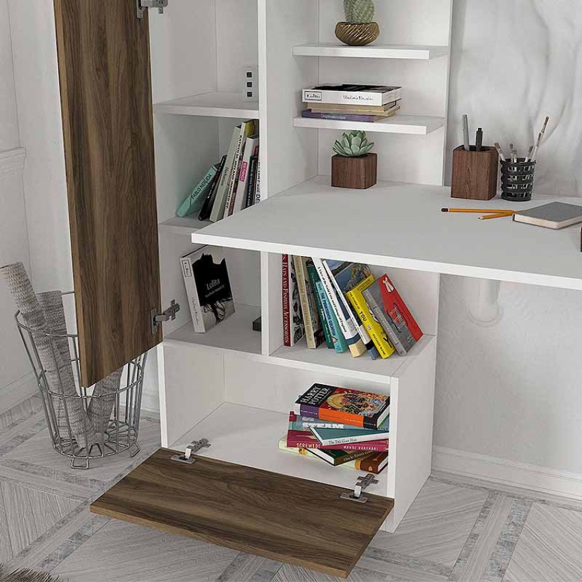 Γραφείο εργασίας Domingo από μελαμίνη χρώμα λευκό - καρυδί 149,5x60x120εκ.