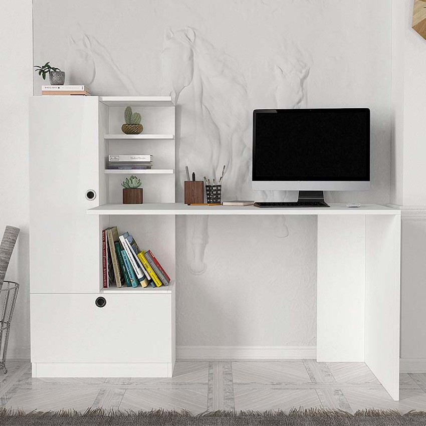 Γραφείο εργασίας Domingo από μελαμίνη χρώμα λευκό 149,5x60x120εκ.