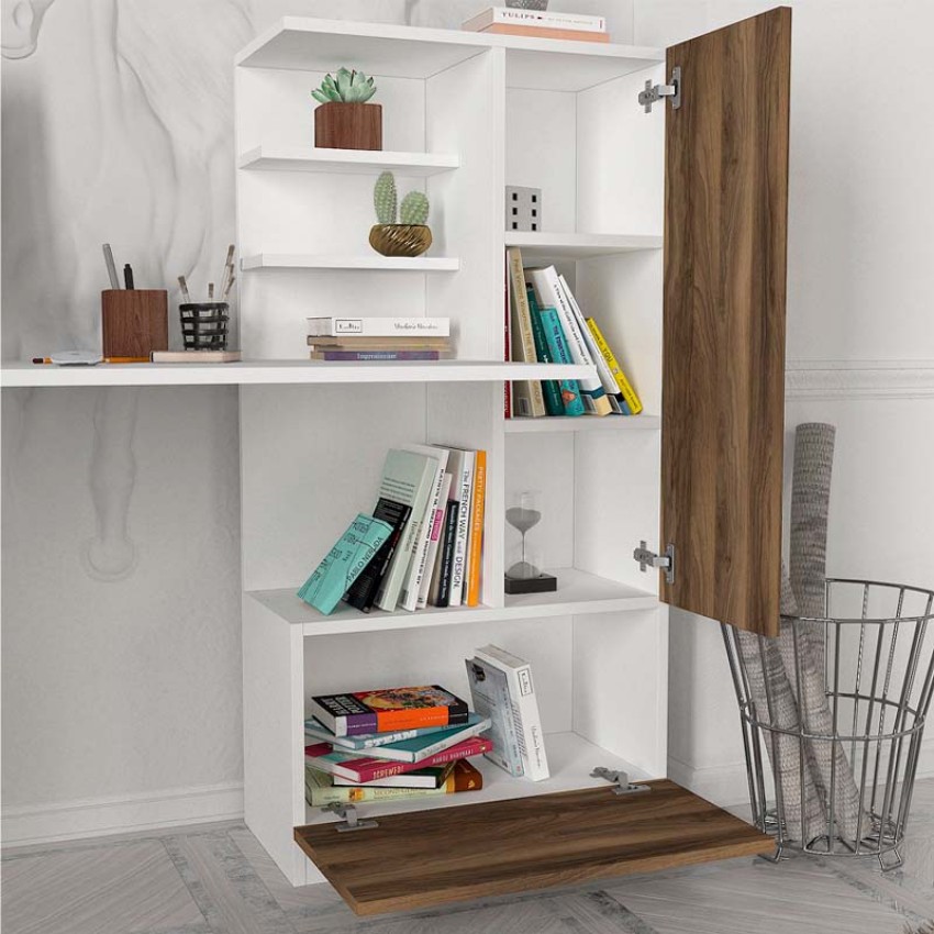 Γραφείο εργασίας Merino από μελαμίνη χρώμα λευκό - καρυδί 149,5x61,8x120εκ.