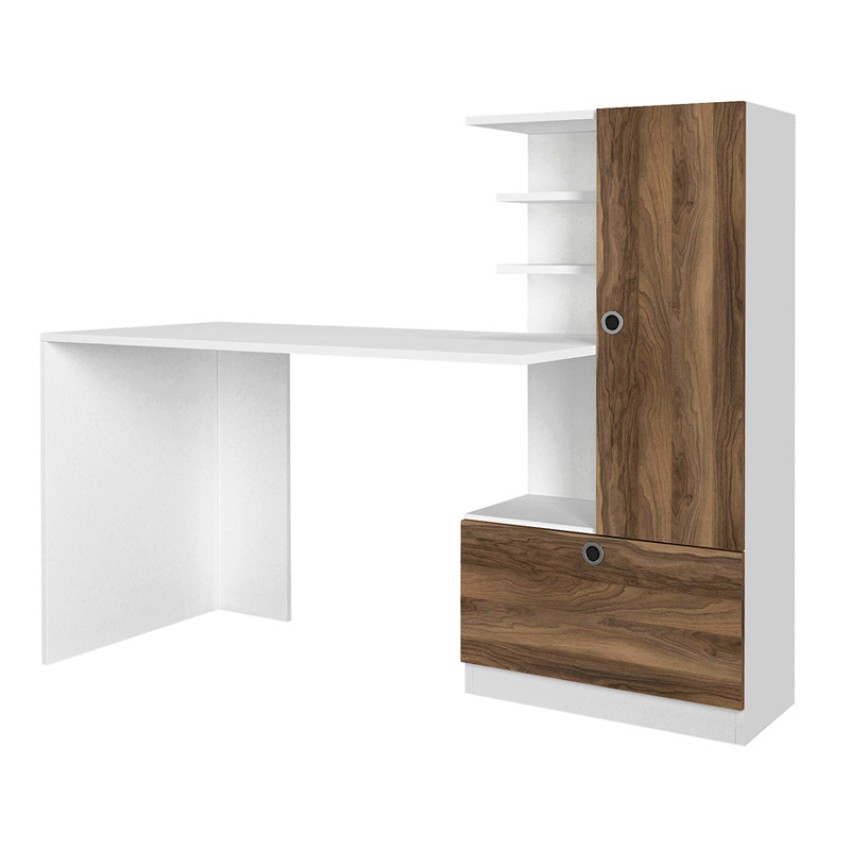 Γραφείο εργασίας Merino από μελαμίνη χρώμα λευκό - καρυδί 149,5x61,8x120εκ.