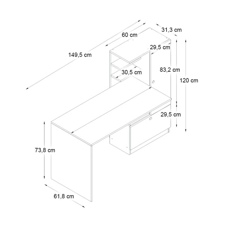 Γραφείο εργασίας Merino χρώμα sapphire oak 149,5x61,8x120εκ.