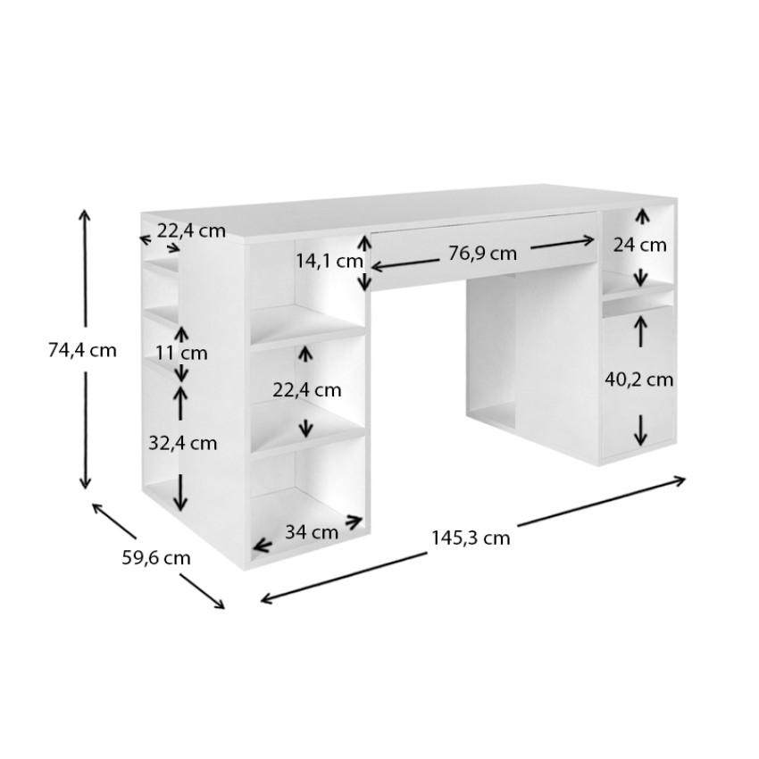 Γραφείο εργασίας Pontus από μελαμίνη χρώμα λευκό 145x60x74,4εκ.