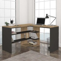 Γραφείο εργασίας Stylo από μελαμίνη χρώμα sapphire oak -  ανθρακί 120x120x73,8εκ.