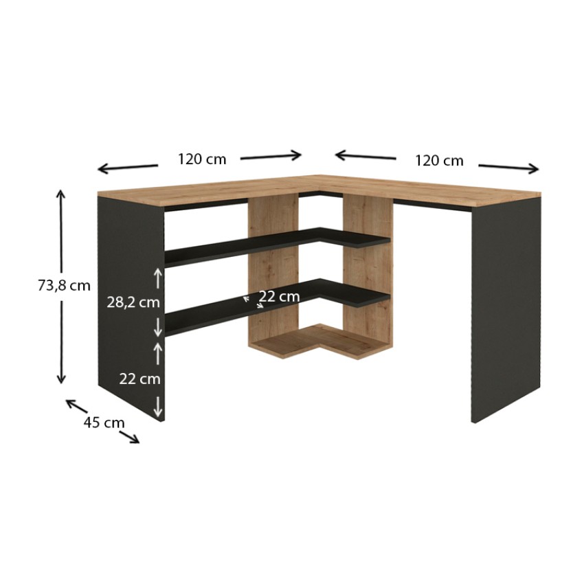 Γραφείο εργασίας Stylo από μελαμίνη χρώμα sapphire oak -  ανθρακί 120x120x73,8εκ.