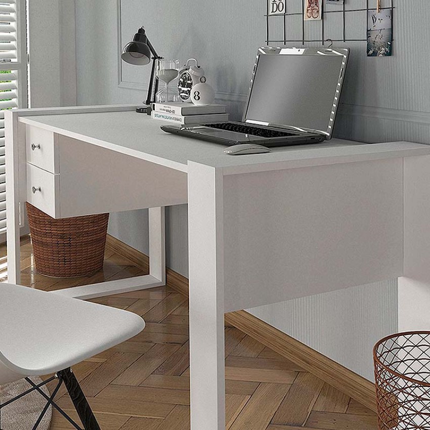 Γραφείο εργασίας Fernando από μελαμίνη χρώμα λευκό 158,4x60x72,2εκ.