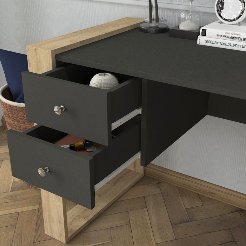 Γραφείο εργασίας Fernando χρώμα ανθρακί - sapphire oak 158,4x60x72,2εκ.