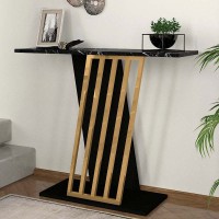 Κονσόλα μελαμίνης Gravity χρώμα μαύρο εφέ μαρμάρου - χρυσό 90x29,6x76,8εκ.