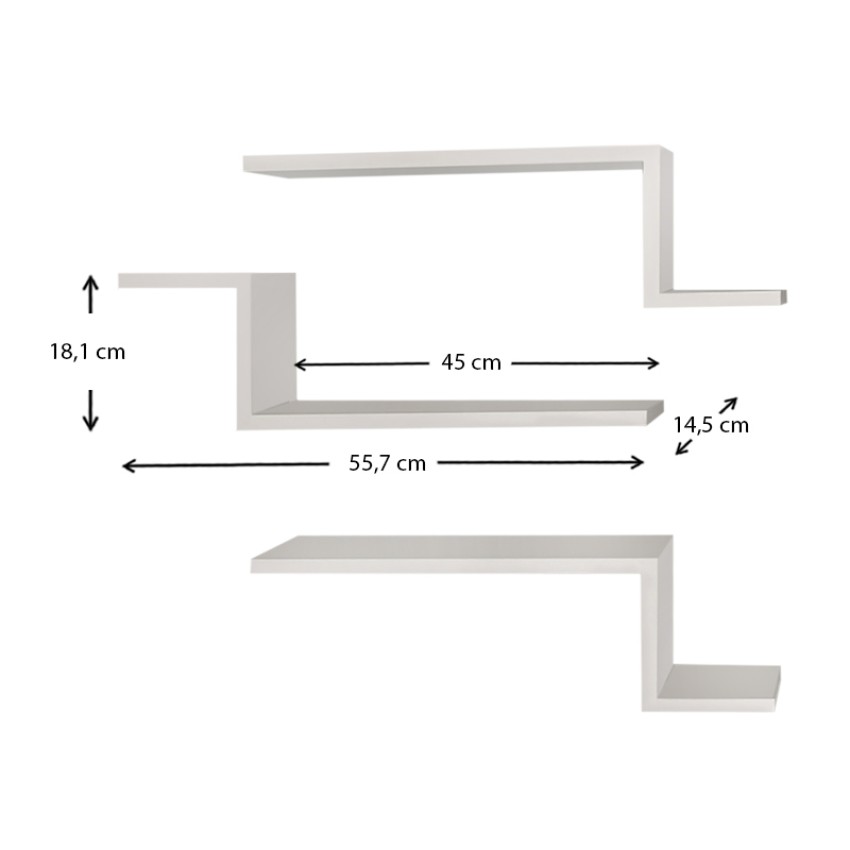 Ραφιέρα τοίχου Lowa 3 τεμαχίων από μελαμίνη χρώμα λευκό 57,7x14,5x18εκ.