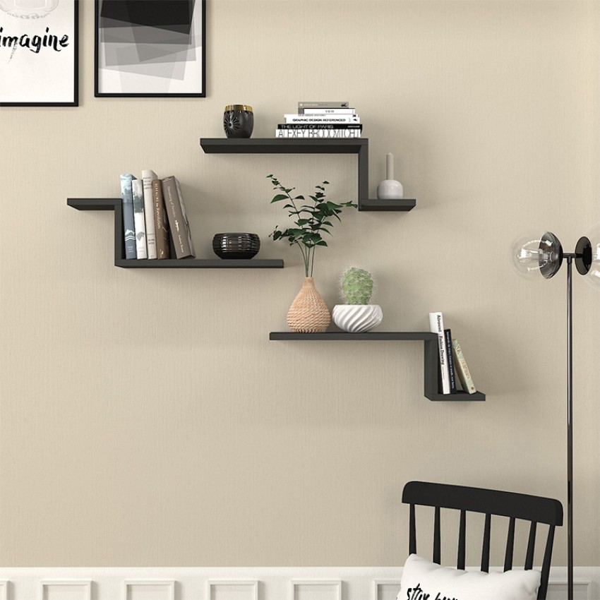 Ραφιέρα τοίχου Lowa 3 τεμαχίων χρώμα ανθρακί 57,7x14,5x18εκ.