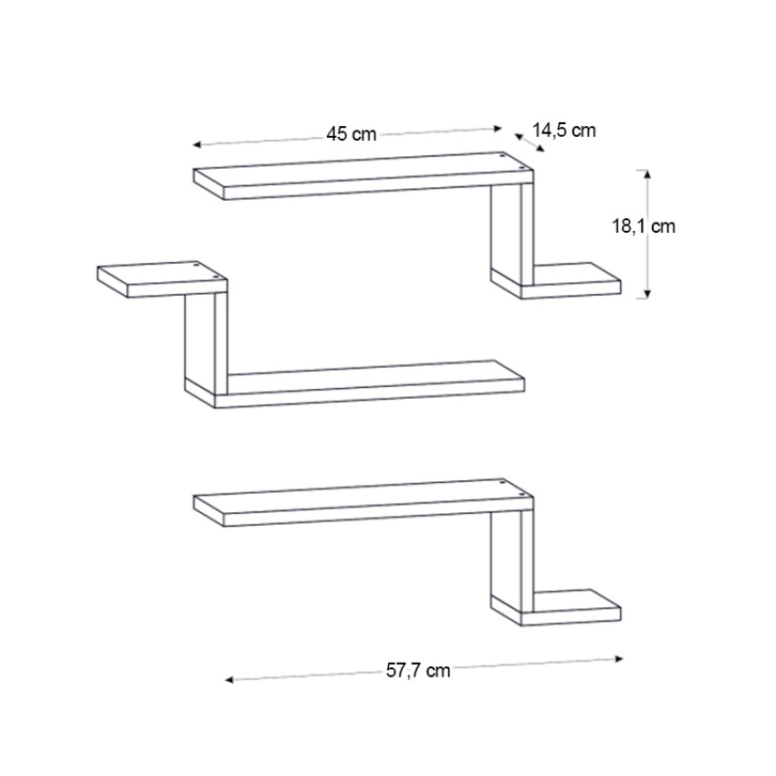 Ραφιέρα τοίχου Lowa 3 τεμαχίων χρώμα ανθρακί 57,7x14,5x18εκ.