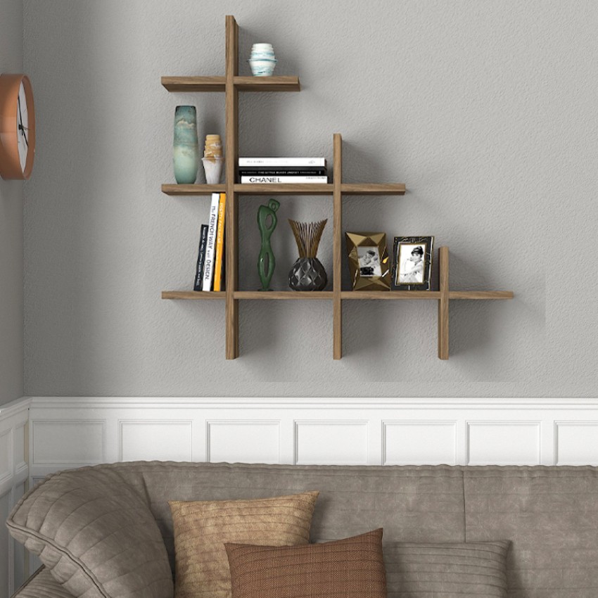 Ραφιέρα τοίχου Juke από μελαμίνη χρώμα καρυδί 81,8x18x80εκ.