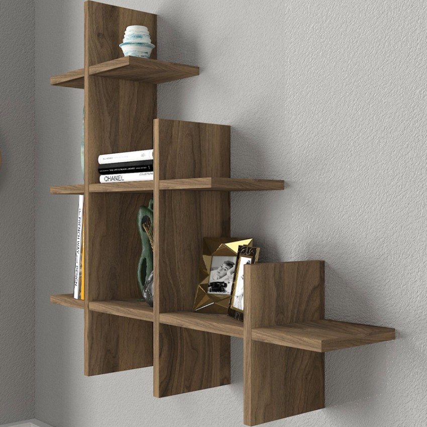 Ραφιέρα τοίχου Juke από μελαμίνη χρώμα καρυδί 81,8x18x80εκ.