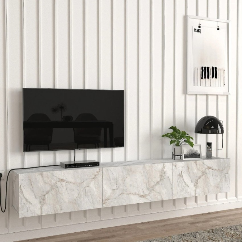 Έπιπλο τηλεόρασης επιτοίχιο Damla με LED χρώμα λευκό εφέ μαρμάρου 180x29,5x29,5εκ.