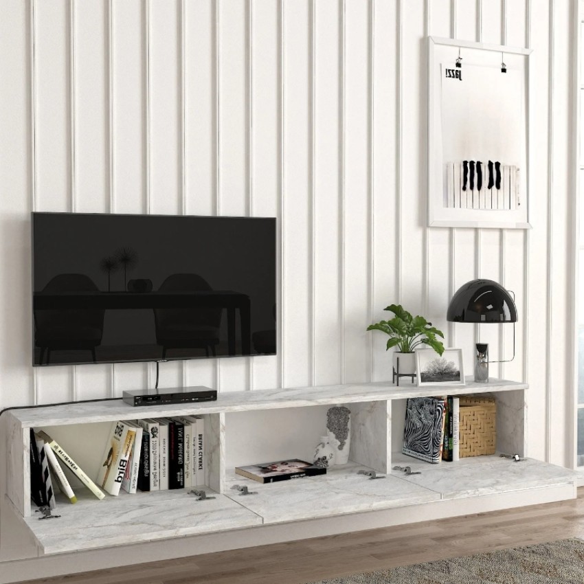 Έπιπλο τηλεόρασης επιτοίχιο Damla με LED χρώμα λευκό εφέ μαρμάρου 180x29,5x29,5εκ.
