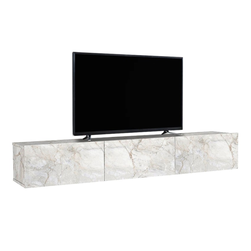 Έπιπλο τηλεόρασης επιτοίχιο Damla με LED χρώμα λευκό εφέ μαρμάρου 180x29,5x29,5εκ.