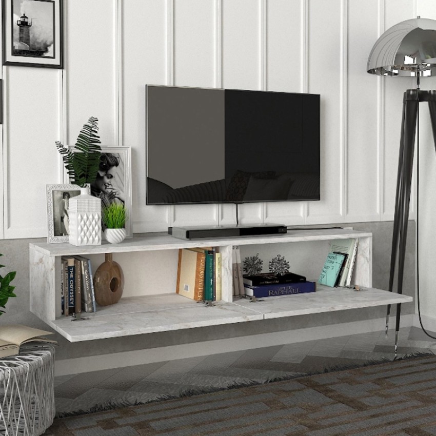 Έπιπλο τηλεόρασης επιτοίχιο Aristo με LED χρώμα λευκό εφέ μαρμάρου 135x31,6x25εκ.