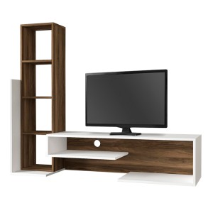 Σύνθεση τηλεόρασης Bend από μελαμίνη χρώμα λευκό - καρυδί 153,6x39x131εκ. Σύνθεση τηλεόρασης Bend από μελαμίνη χρώμα λευκό - καρυδί 153,6x39x131εκ.