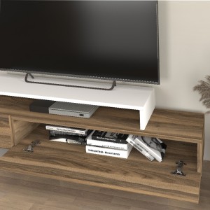 Έπιπλο τηλεόρασης Nirvana από μελαμίνη χρώμα καρυδί - λευκό 180x31,3x41,7εκ.