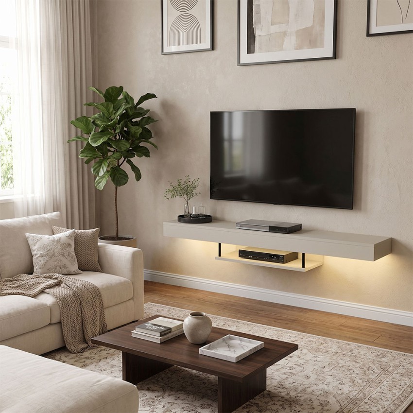 Έπιπλο Τηλεόρασης Επιτοίχιο Albares με LED Sandstone 150x29,6x22εκ.
