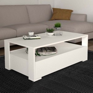 Τραπεζάκι σαλονιού Balina από μελαμίνη χρώμα λευκό 110x60x40εκ.