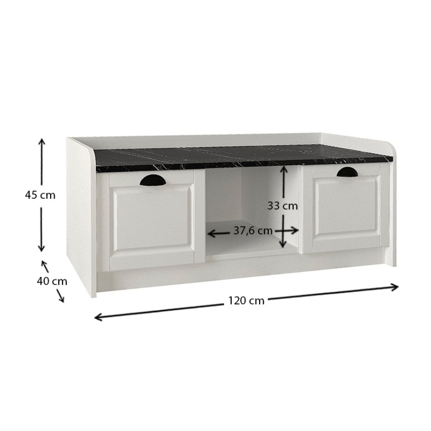 Παπουτσοθήκη μελαμίνης Rayne χρώμα λευκό - μαύρο εφέ μαρμάρου 120x40x45εκ.