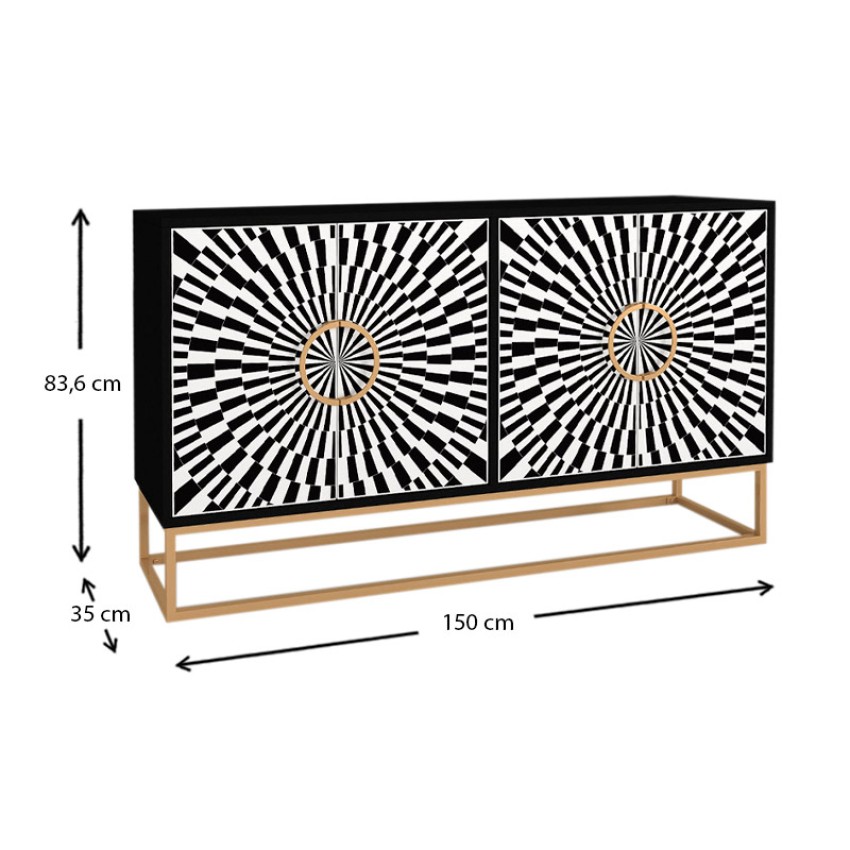 Μπουφές μελαμίνης Gradel χρώμα μαύρο - ασπρόμαυρο 150x35x83,6εκ.