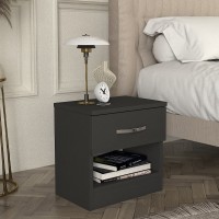 Κομοδίνο μελαμίνης Lube χρώμα ανθρακί 40x28,2x40εκ.