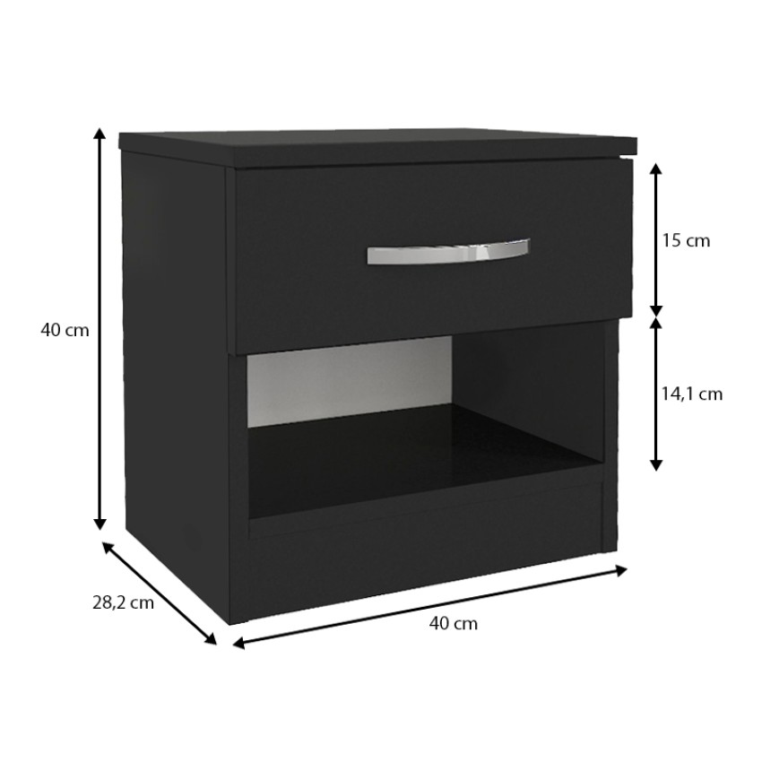 Κομοδίνο Lube χρώμα μαύρο 40x28,2x40εκ.