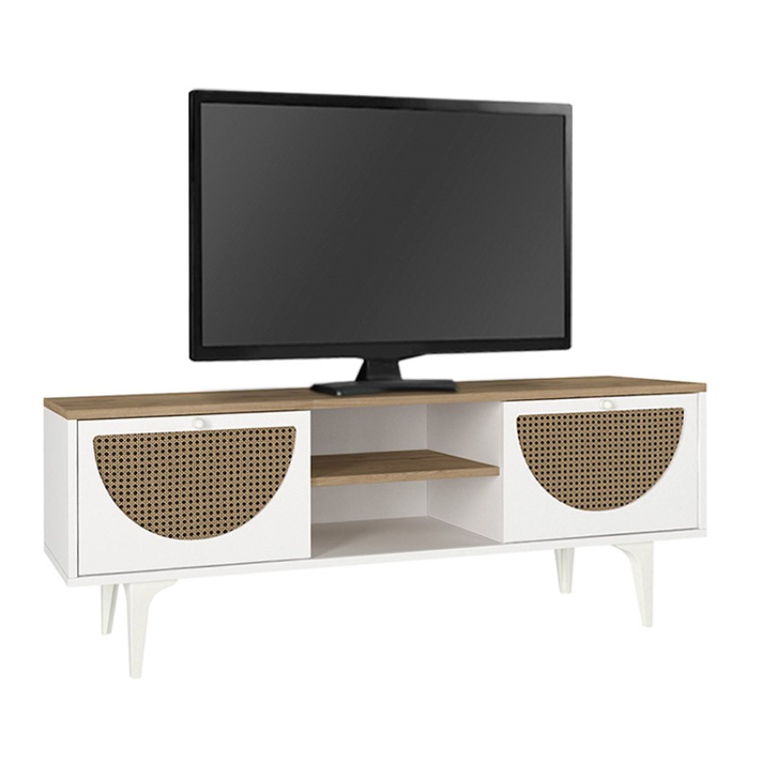 Έπιπλο τηλεόρασης Aureta χρώμα λευκό - sapphire oak 150x35x52,8 εκ.