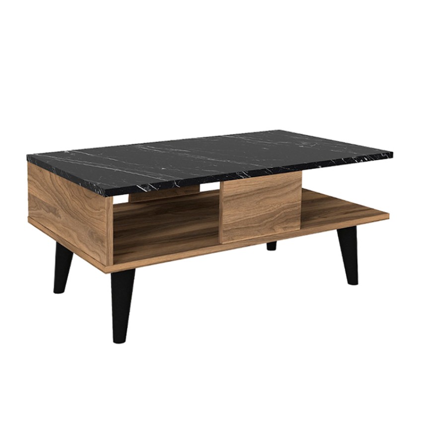 Τραπεζάκι σαλονιού Andros χρώμα καρυδί - μαύρο εφέ μαρμάρου 90x54x39,6εκ.