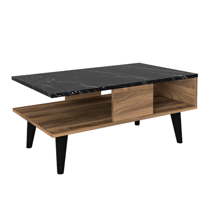 Τραπεζάκι σαλονιού Andros χρώμα καρυδί - μαύρο εφέ μαρμάρου 90x54x39,6εκ.