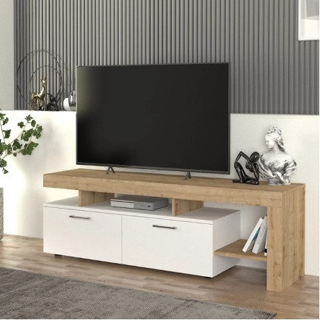 Έπιπλο τηλεόρασης Acnes χρώμα λευκό - sapphire oak 160x40x53εκ.