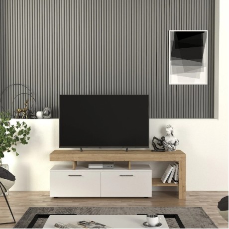 Έπιπλο τηλεόρασης Acnes χρώμα λευκό - sapphire oak 160x40x53εκ.