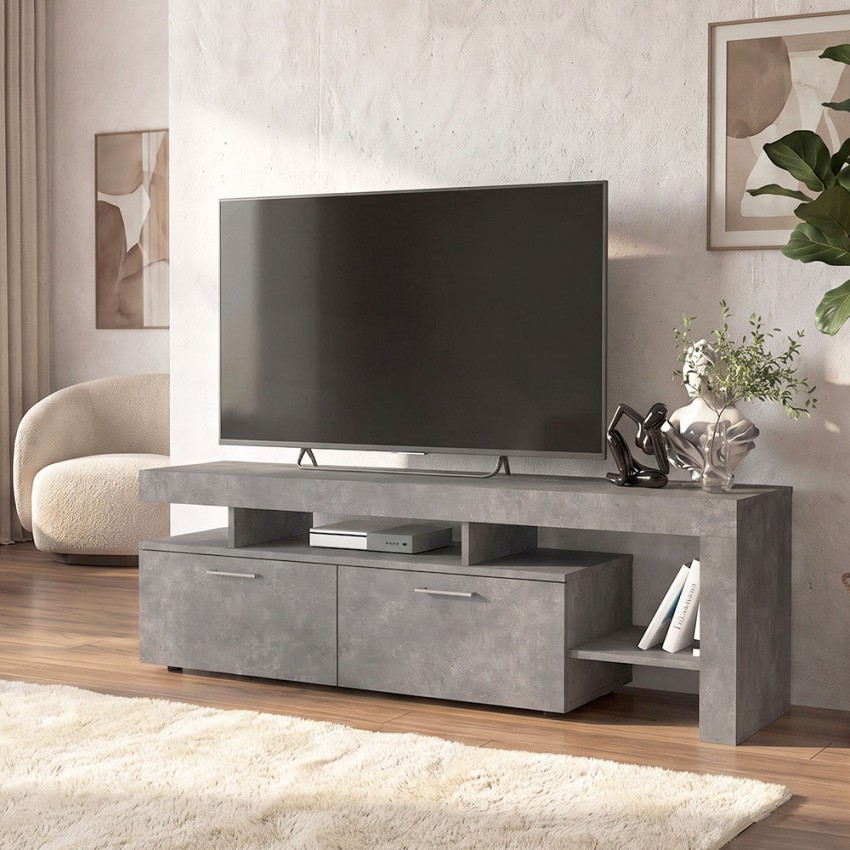 Έπιπλο τηλεόρασης Acnes γκρι σκυροδέματος 160x40x53 εκ. με ντουλάπια και ράφια
