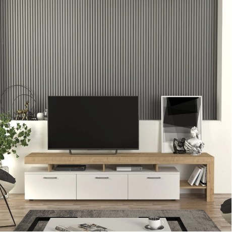 Έπιπλο τηλεόρασης Acnes χρώμα λευκό - sapphire oak 220x40x52εκ.