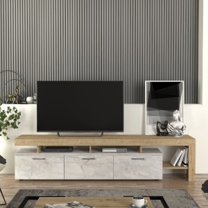Έπιπλο τηλεόρασης Acnes χρώμα λευκό εφέ μαρμάρου - sapphire oak 220x40x52εκ.