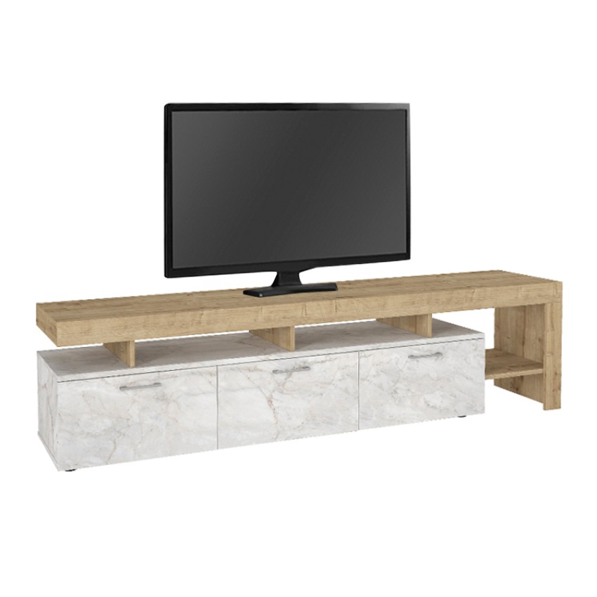 Έπιπλο τηλεόρασης Acnes χρώμα λευκό εφέ μαρμάρου - sapphire oak 220x40x52εκ.
