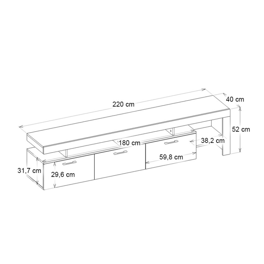 Έπιπλο τηλεόρασης Acnes χρώμα λευκό εφέ μαρμάρου - sapphire oak 220x40x52εκ.