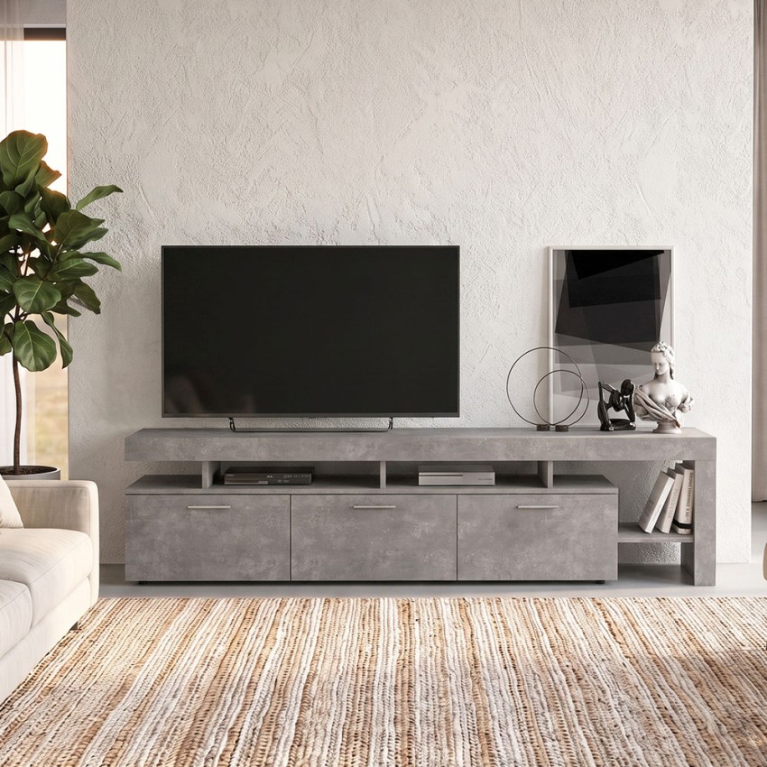 Μοντέρνο Έπιπλο TV Γκρι Σκυροδέματος με Αποθηκευτικούς Χώρους