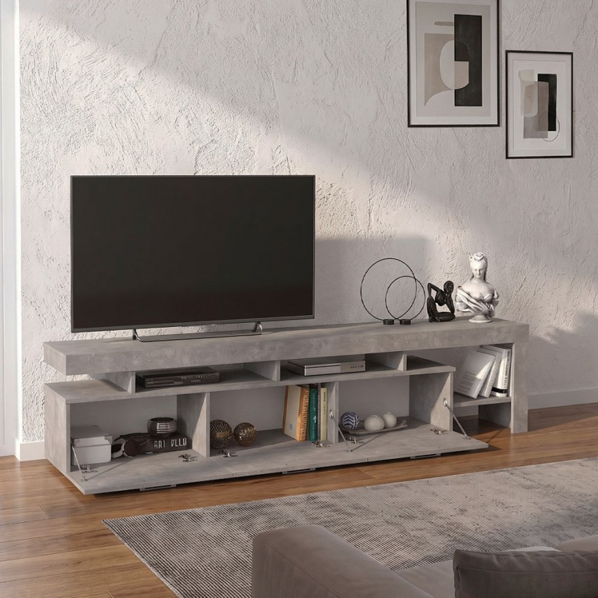Μοντέρνο Έπιπλο TV Γκρι Σκυροδέματος με Αποθηκευτικούς Χώρους
