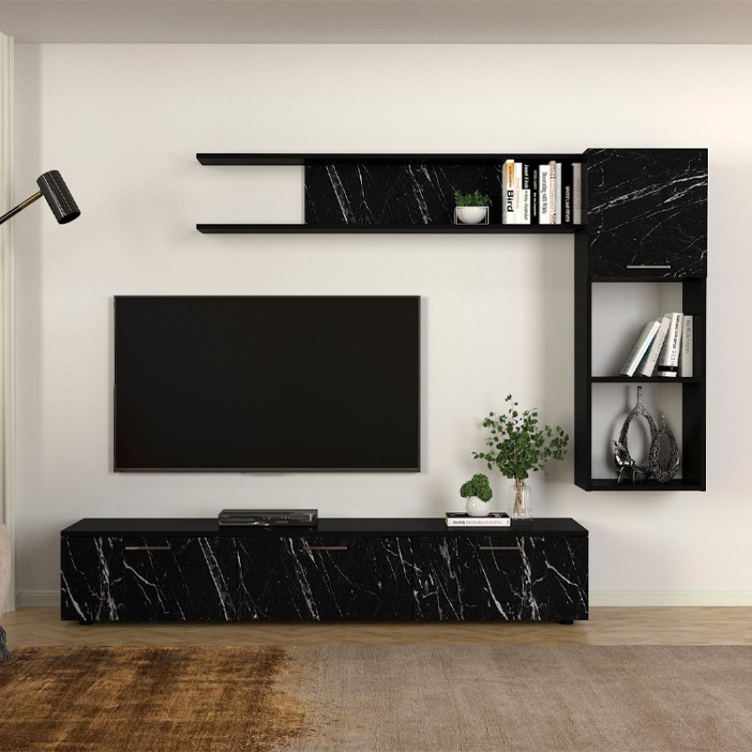 Σύνθεση τηλεόρασης Darcy χρώμα μαύρο εφέ μαρμάρου - μαύρο 180x40x33εκ. Σύνθεση τηλεόρασης Darcy χρώμα μαύρο εφέ μαρμάρου - μαύρο 180x40x33εκ.