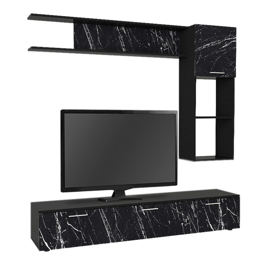 Σύνθεση τηλεόρασης Darcy χρώμα μαύρο εφέ μαρμάρου - μαύρο 180x40x33εκ. Σύνθεση τηλεόρασης Darcy χρώμα μαύρο εφέ μαρμάρου - μαύρο 180x40x33εκ.